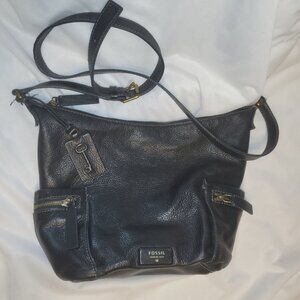 Vintage Fossil Emerson Bag Hobo Crossbody Black Pebble Leather Shoulder Bag Hand